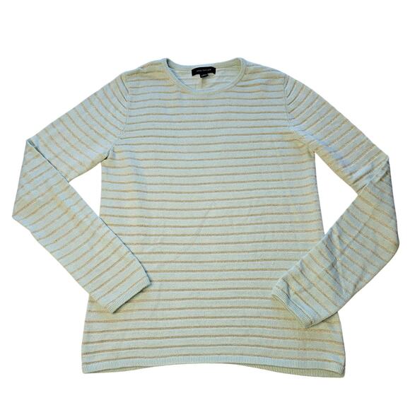 Ann Taylor Sweater Womens Small Blue Silver Stripe Crewneck Pullover Lightweight - Picture 1 of 9